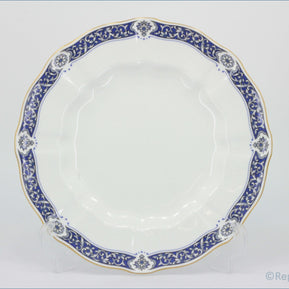 Royal Crown Derby - Milldale (A1326) - Dinner Plate - White plate with blue floral rim on a white background