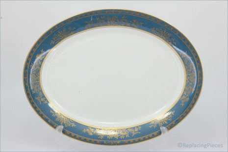 Royal Doulton - Earlswood (H5053) - 13 1/2" Oval Platter  - Decorative plate with blue rim and gold detailing on a white background
