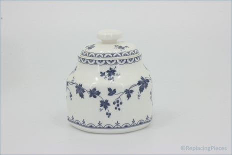 Royal Doulton - Hartford (LS1085) - Lidded Sugar Bowl - White ceramic sugar bowl with blue floral patterns on a white background