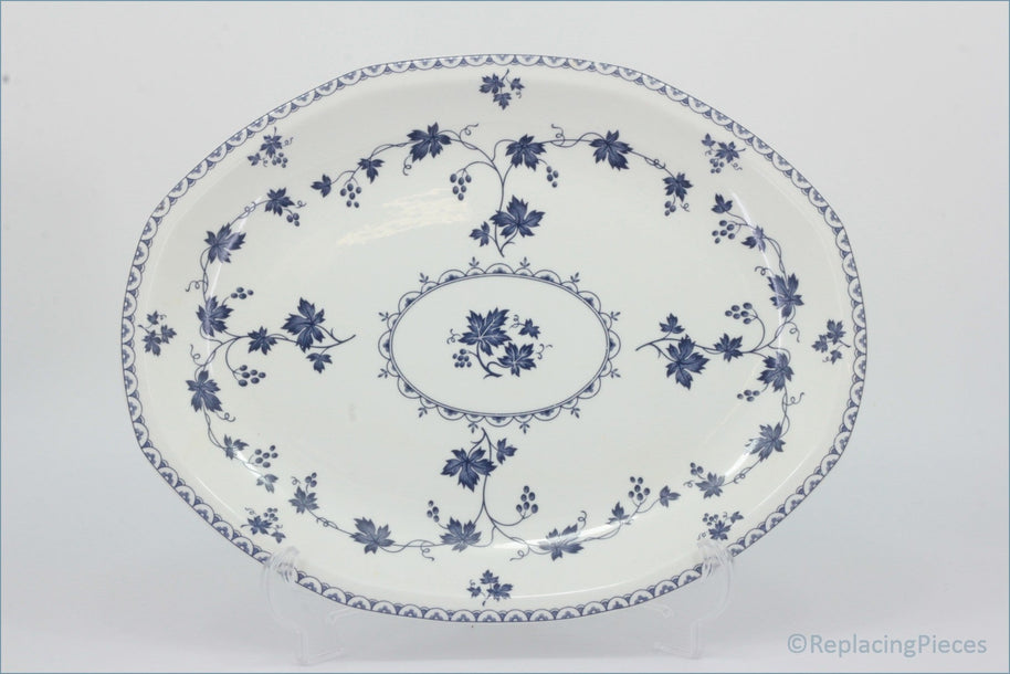 Royal Doulton - Hartford (LS1085) - 13 1/2" Oval Platter - Decorative platter with blue floral pattern on a white background