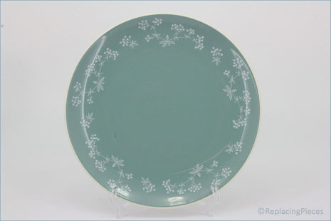 Royal Doulton - Queenslace (D6447) - Dinner Plate - Green ceramic plate with floral patterns on a white background