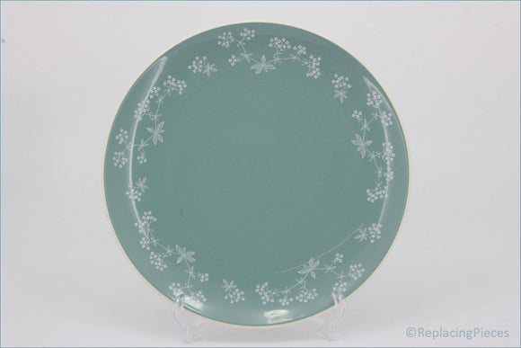Royal Doulton - Queenslace (D6447) - Dinner Plate - Green ceramic plate with floral patterns on a white background