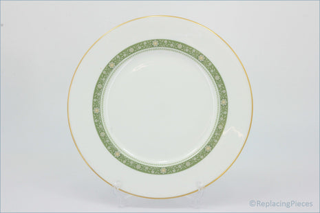 Royal Doulton - Rondelay (H5004) - 9" Luncheon Plate - White plate with green decorative rim on a white background