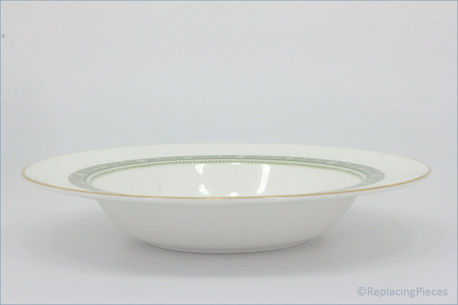 Royal Doulton - Rondelay (H5004) - 9 1/8" Rimmed Bowl - White ceramic bowl with decorative green rim on a white background