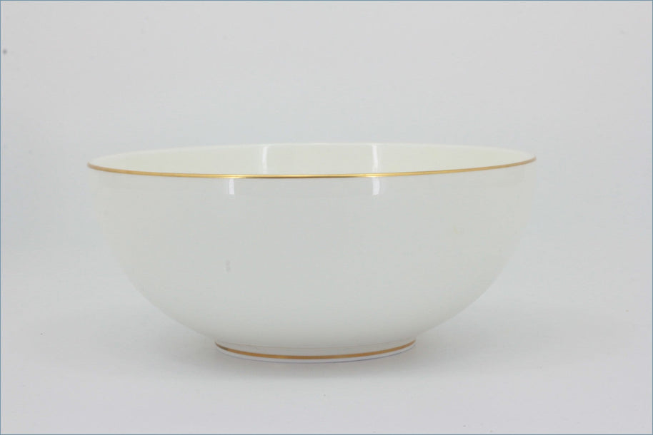 White ceramic bowl with gold rim on a light gray background - Royal Doulton - Symmetry Gold - Cereal Bowl
