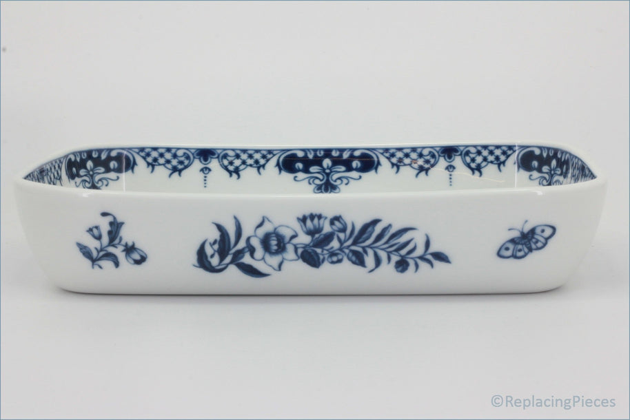 Royal Worcester - Hanbury - 10 1/2" Oblong Roaster - Rectangular white dish with blue floral patterns on a light gray background