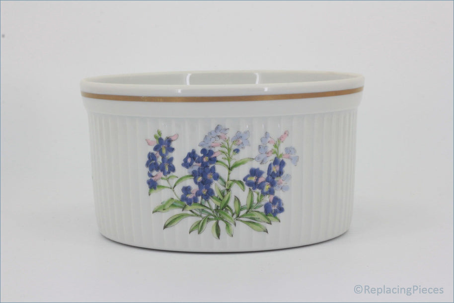 Spode - Stafford Flowers - 6 1/4" Souffle Dish - White ceramic ramekin with floral design on a white background