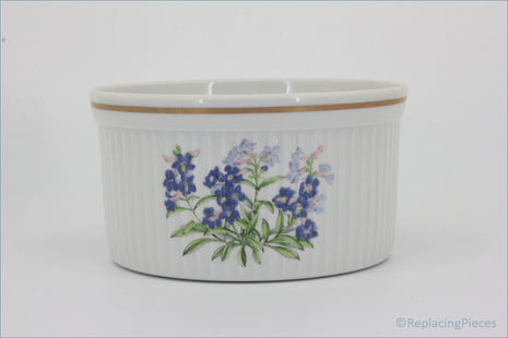 Spode - Stafford Flowers - 6 1/4" Souffle Dish - White ceramic ramekin with floral design on a white background