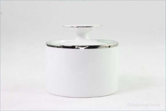 Thomas - White With Thick Silver Band - Lidded Sugar Bowl
