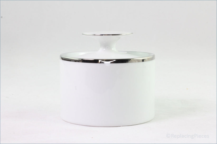 Thomas - White With Thick Silver Band - Lidded Sugar Bowl