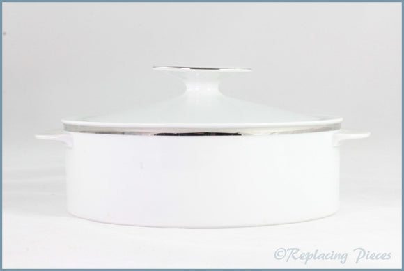 Thomas - White With Thick Silver Band - Lidded Vegetable Dish