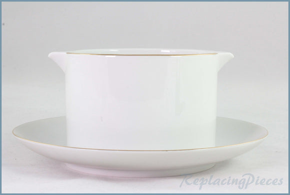 Thomas - White With Thin Gold Band - Fixed Gravy Boat & Stand