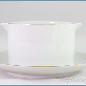 Thomas - White With Thin Gold Band - Fixed Gravy Boat & Stand