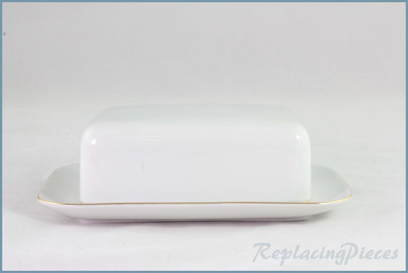 Thomas - White With Thin Gold Band - Lidded Butter Dish
