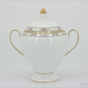 Wedgwood - Colchester - Lidded Sugar Bowl (Tall) - White ceramic sugar bowl with gold accents on a white background