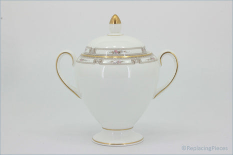 Wedgwood - Colchester - Lidded Sugar Bowl (Tall) - White ceramic sugar bowl with gold accents on a white background