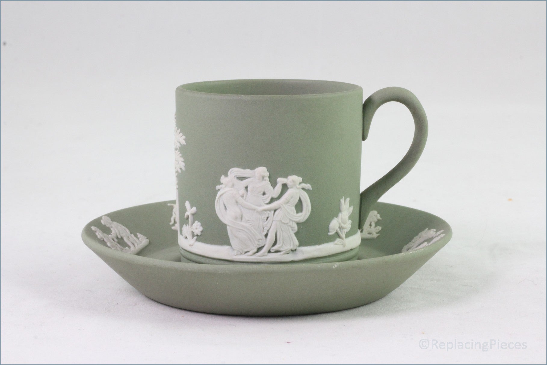 Wedgwood - Jasperware (Sage Green) - Coffee Can & Saucer