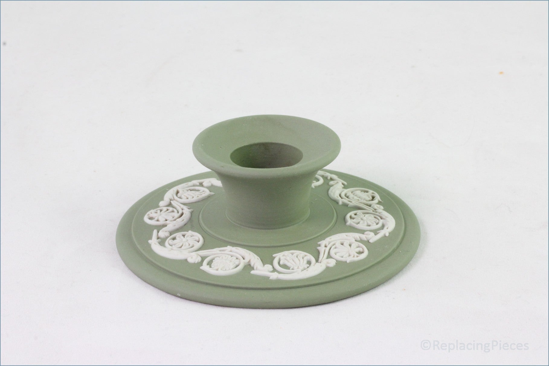 Wedgwood - Jasperware (Sage Green) - Low Candlestick