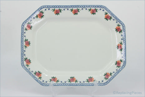 Wedgwood - Trellis Rose - 14 1/4" Oblong Platter - Decorative ceramic platter with floral pattern on a plain background