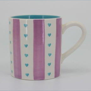 RPW294 - Whittards - Mug (Purple Stripe Blue Hearts)