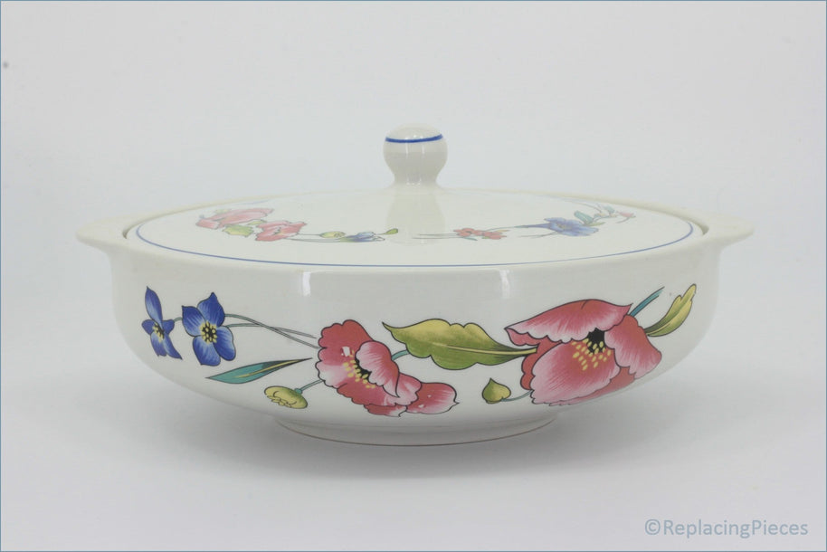 Woods - Alpine Meadow - Lidded Vegetable Dish (Patterned Lid) - White ceramic casserole dish with floral patterns on a white background