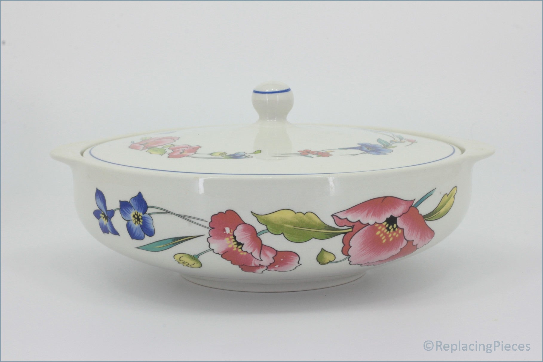 Woods - Alpine Meadow - Lidded Vegetable Dish (Patterned Lid) - White ceramic casserole dish with floral patterns on a white background