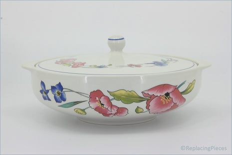 Woods - Alpine Meadow - Lidded Vegetable Dish (Patterned Lid) - White ceramic casserole dish with floral patterns on a white background