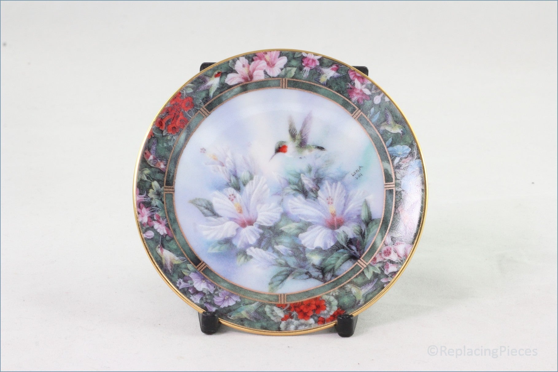 Bradford Editions - Lena Liu's Hummingbird Treasury Mini Plate Collection - Ruby Throated Hummingbirds (1st Set)